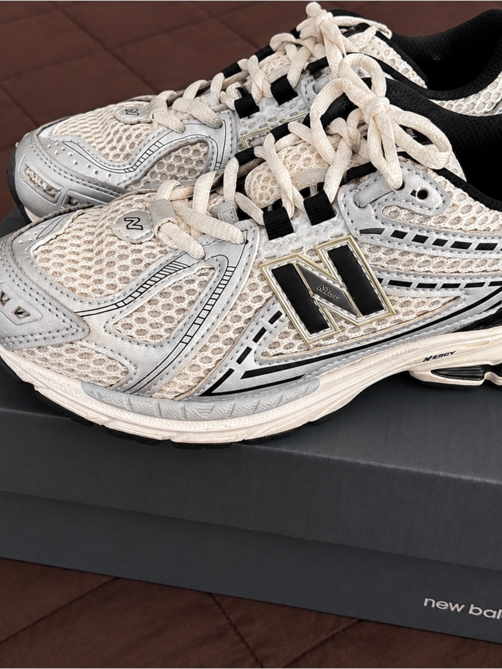 New Balance Cream & Black Mesh Running Shoes